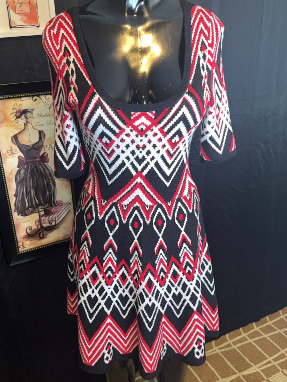 Geometric Knit Scoop-Neck Dress